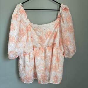 Arula Floral Puff Sleeve Peplum Eyelet Blouse